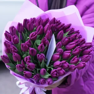 Великий букет фіолетових тюльпанів 49 шт.